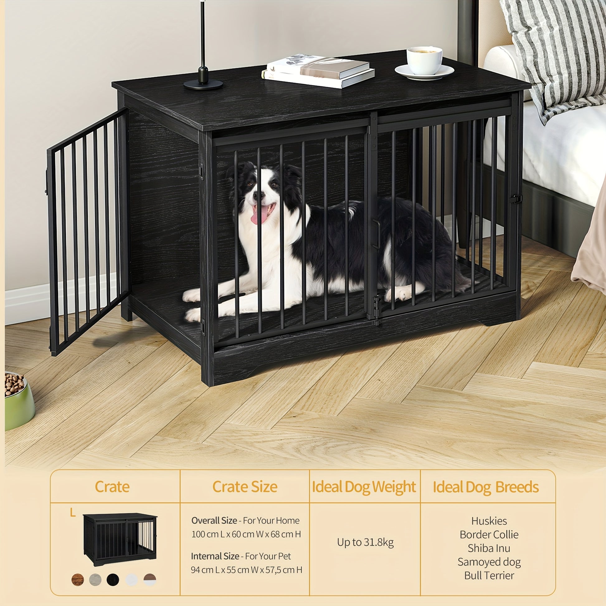 Furniture for Dog Crates, 100Cm Indoor Dog Kennel with Sliding And Double Doors, Contemporary Wooden Design, Appropriate for Small, Medium, And Large Dogs. - QUORE
