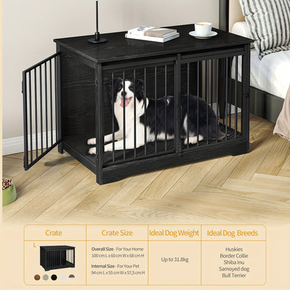 Furniture for Dog Crates, 100Cm Indoor Dog Kennel with Sliding And Double Doors, Contemporary Wooden Design, Appropriate for Small, Medium, And Large Dogs. - QUORE