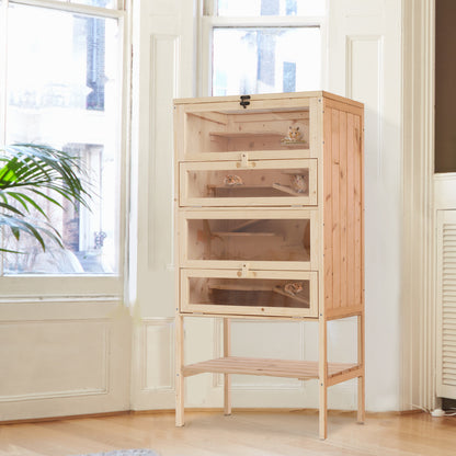 Hamsterkooi – Knaagdierkooi – Muizenkooi – Klein Dierenhok – Houten Kooi – 5 Verdiepingen – 10 Platforms – Natuurlijke Dennehout – Ruime Afmetingen 60x40x120 cm