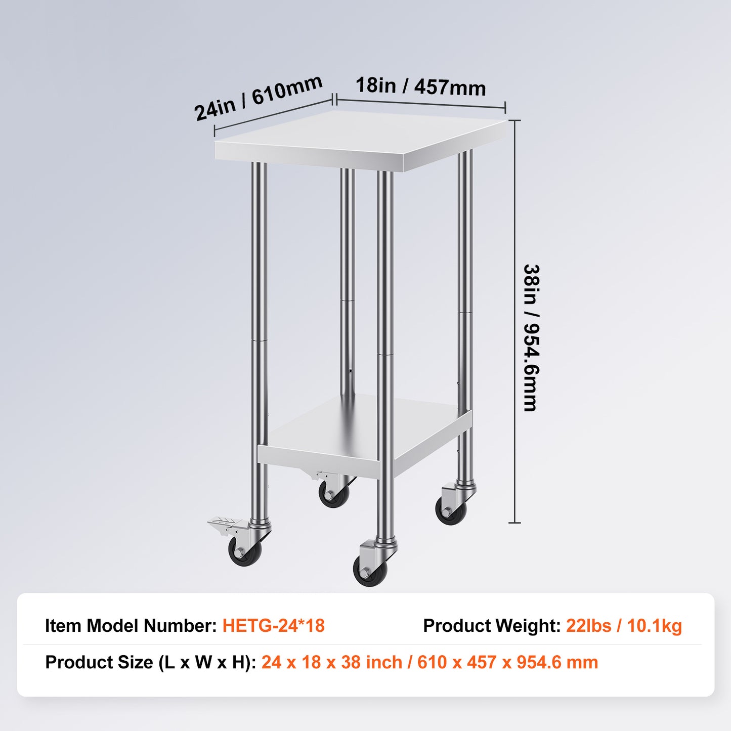 RVS Werktafel – Werkbank – Inrichtingskast – Keukentafel – Werkbanktafel – Verstelbare Planken – 4 Zwenkwielen Met Remmen