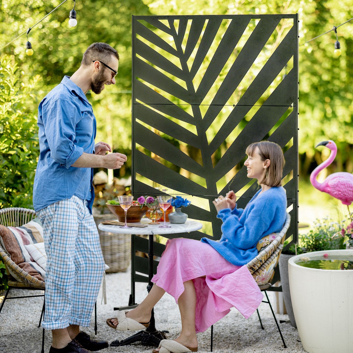 Tuinscherm – Schutting – Privacy Scherm – Balkon Afsluiting – Tuinafscheiding – Stijlvol Mat Zwart – Epoxy Staal Weerbestendig – 122x45x198 cm
