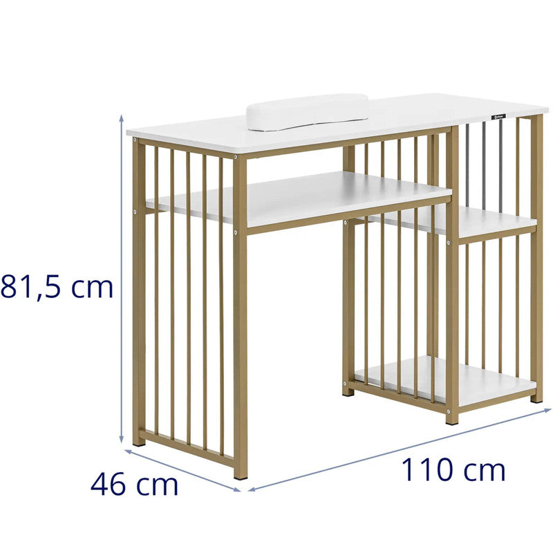Cosmetic Manicure Desk with Hand Rest, 110 x 46 cm - White Gold