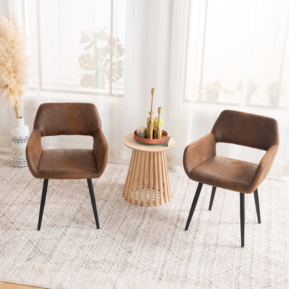 Eetkamerstoel – Stoel Met Armleuning – Designstoel – Keukenstoel – Scandinavische Stoel – Comfortabel Gestoffeerd – Metaal Met Houten Poten – Bruin – 56x56x78 cm