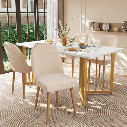Eetkamerstoel – Stoel – Dining Chair – Bijzetstoel – Vergaderstoel – Beige Fluwelen Bekleding – Gouden Metalen Poot – Ergonomisch Comfort – Modern Design – Set van 2