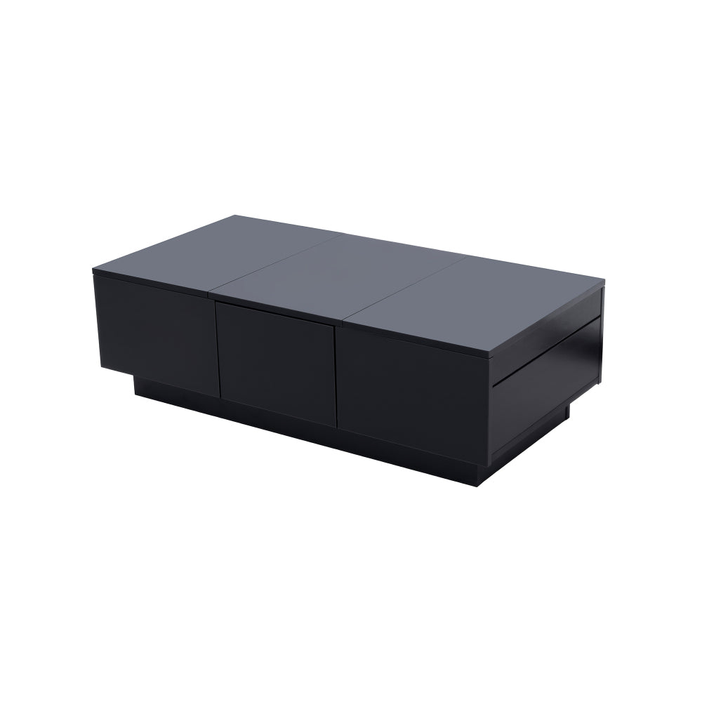 Modern High-Gloss Coffee Table with Sliding Storage & Drawers - Heavy-Duty Metal Frame, Easy-Assembly Rectangular Living Room Table Suitable for Modern & Small Spaces - Contemporary Storage Coffee Table