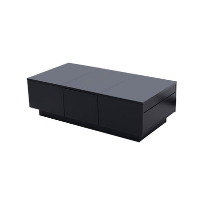 Modern High-Gloss Coffee Table with Sliding Storage & Drawers - Heavy-Duty Metal Frame, Easy-Assembly Rectangular Living Room Table Suitable for Modern & Small Spaces - Contemporary Storage Coffee Table