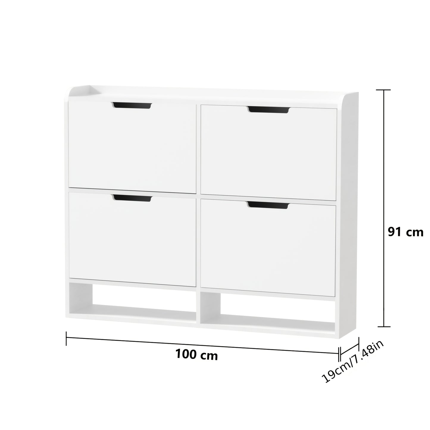 Schoenenkast – Schoenenrek – Schoenenopberger – Schoenenmeubel – Opbergkast – Wit – 4 Vouwdeuren – Compact 100x19x91 cm