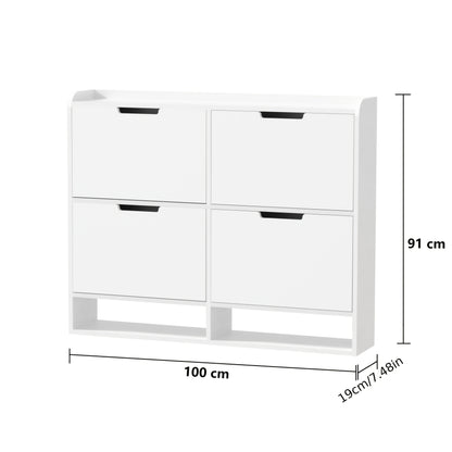 Schoenenkast – Schoenenrek – Schoenenopberger – Schoenenmeubel – Opbergkast – Wit – 4 Vouwdeuren – Compact 100x19x91 cm