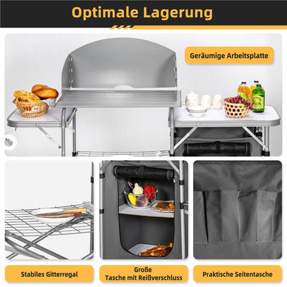 Campingkastje – Campingtafel – Outdoor Kastje – Vouwkastje – Campingmeubel – Aluminium Frame – Windschermen & Opbergtas – Compact & Lichtgewicht