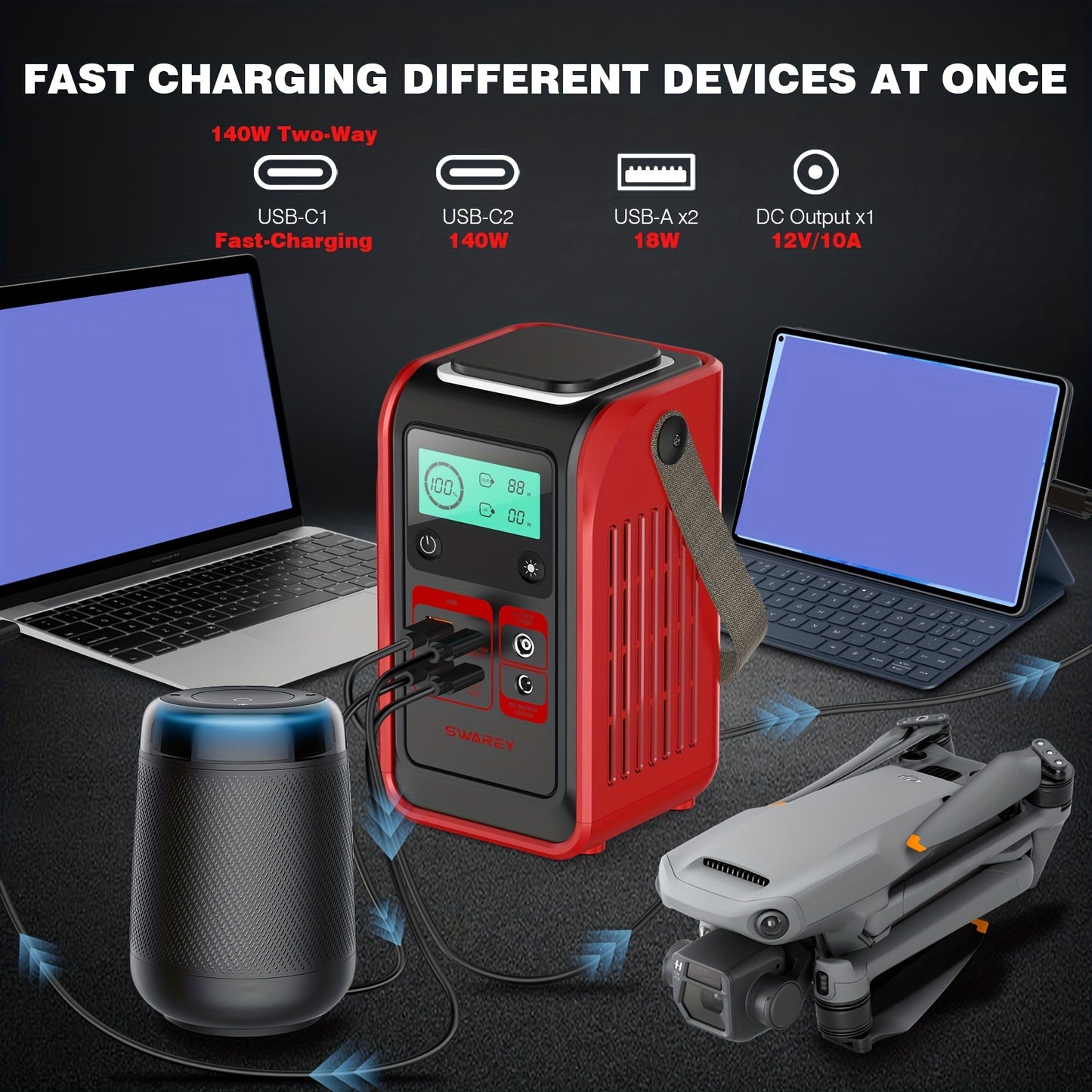 Powerbank – Power Station – Zonne-Generator – Draagbare Batterij – Camping Accu – 192Wh LiFePO4 Batterij – 140W USB-C Snelladen