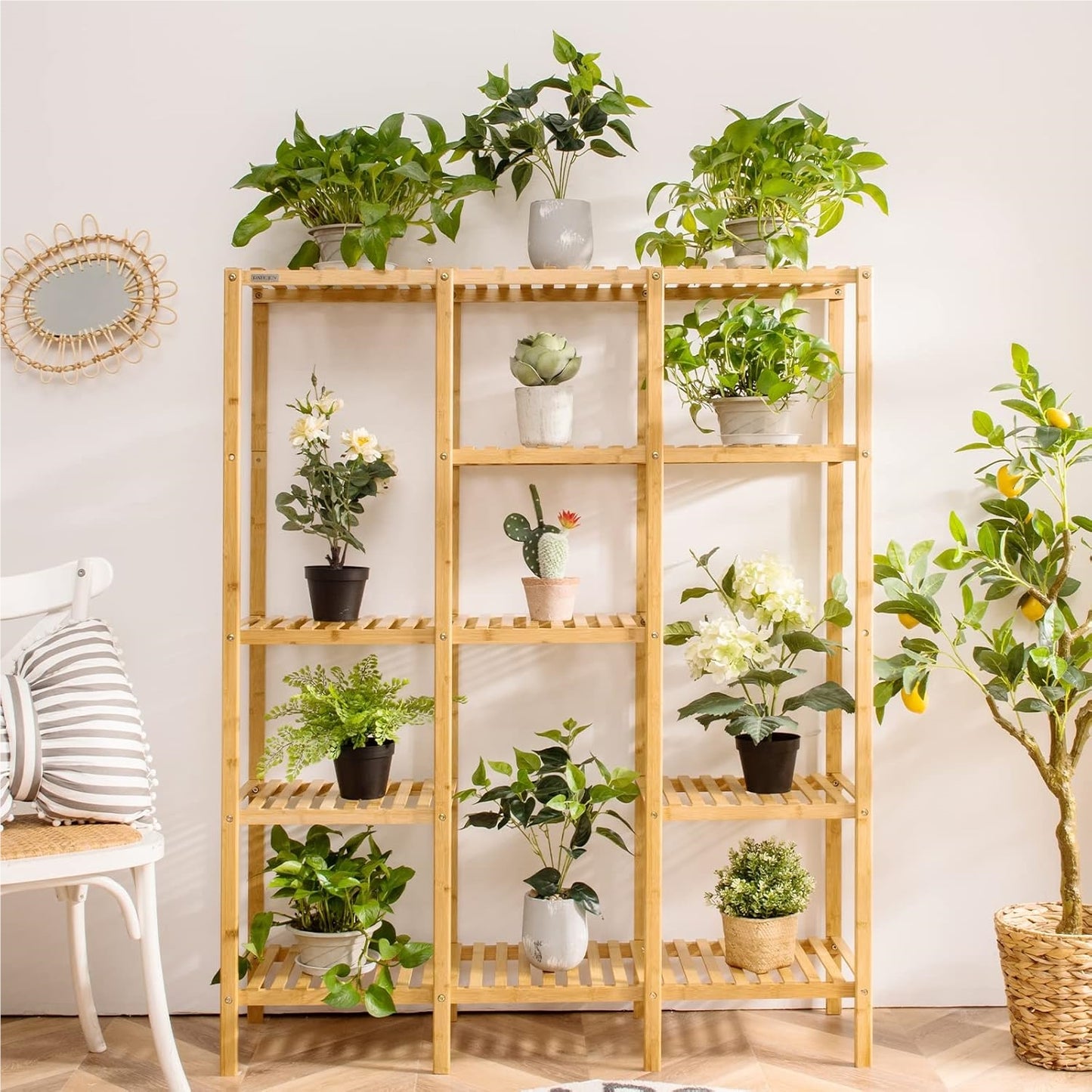 Plantenrek Bamboe – Plantenstandaard – Bloemenrek – Plantentrap – Plantenkast – 5 Lagen – Duurzaam & Weerbestendig – 141 x 31 cm