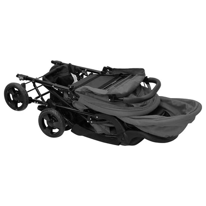 Tandem Kinderwagen – Dubbele Buggy – Dubbele Kinderwagen – Tandem Buggy – Kinderwagen Voor Twee – Stevig Stalen Frame – Verstelbare UV Zonnekappen – Donkergrijs