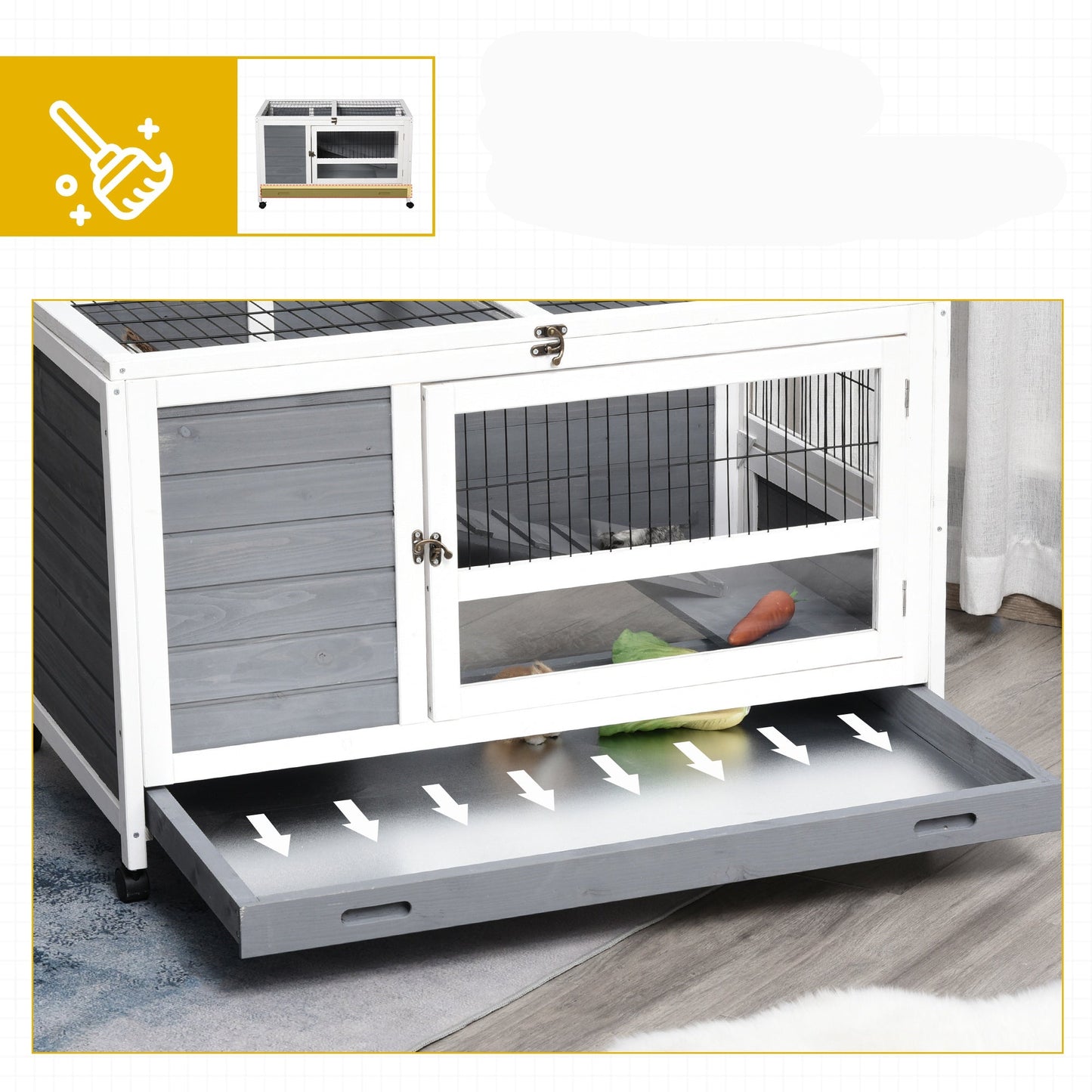 Konijnenkooi – Konijnenhok – Knaagdierkooi – Buitenkooi – Houten Kooi Op Wielen – Ruim 102x60x63,5 cm – Met Remmen en Uitschuifbare Bodem