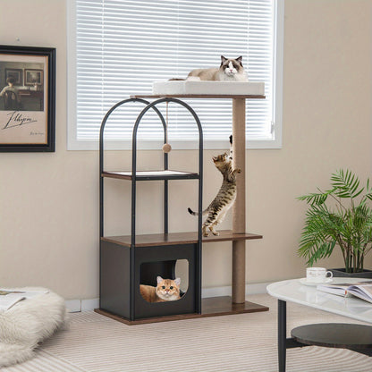 Krabpaal – Kattenboom – Kattenhuis – Kattenklimtoren – Kattentoren – Met Metalen Frame – 119 cm Hoog Met Zacht Kattenbed