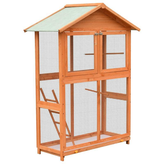 Vogelkooi – Vogelhuis – Vogelren – Vogelverblijf – Vogelkooi Massief Hout – Groot Formaat 125,5x59,5x164 cm – Duurzaam Grenen & Sparrenhout – Meerdere Niveaus & Uitneembare Lades