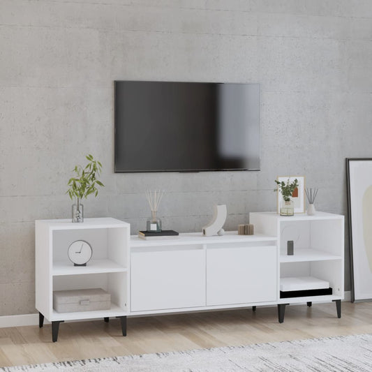 TV Cabinet White 160x35x55cm Engineered Wood TV Stand Entertainment Center with Storage, Media Television Table for Living Room Bedroom