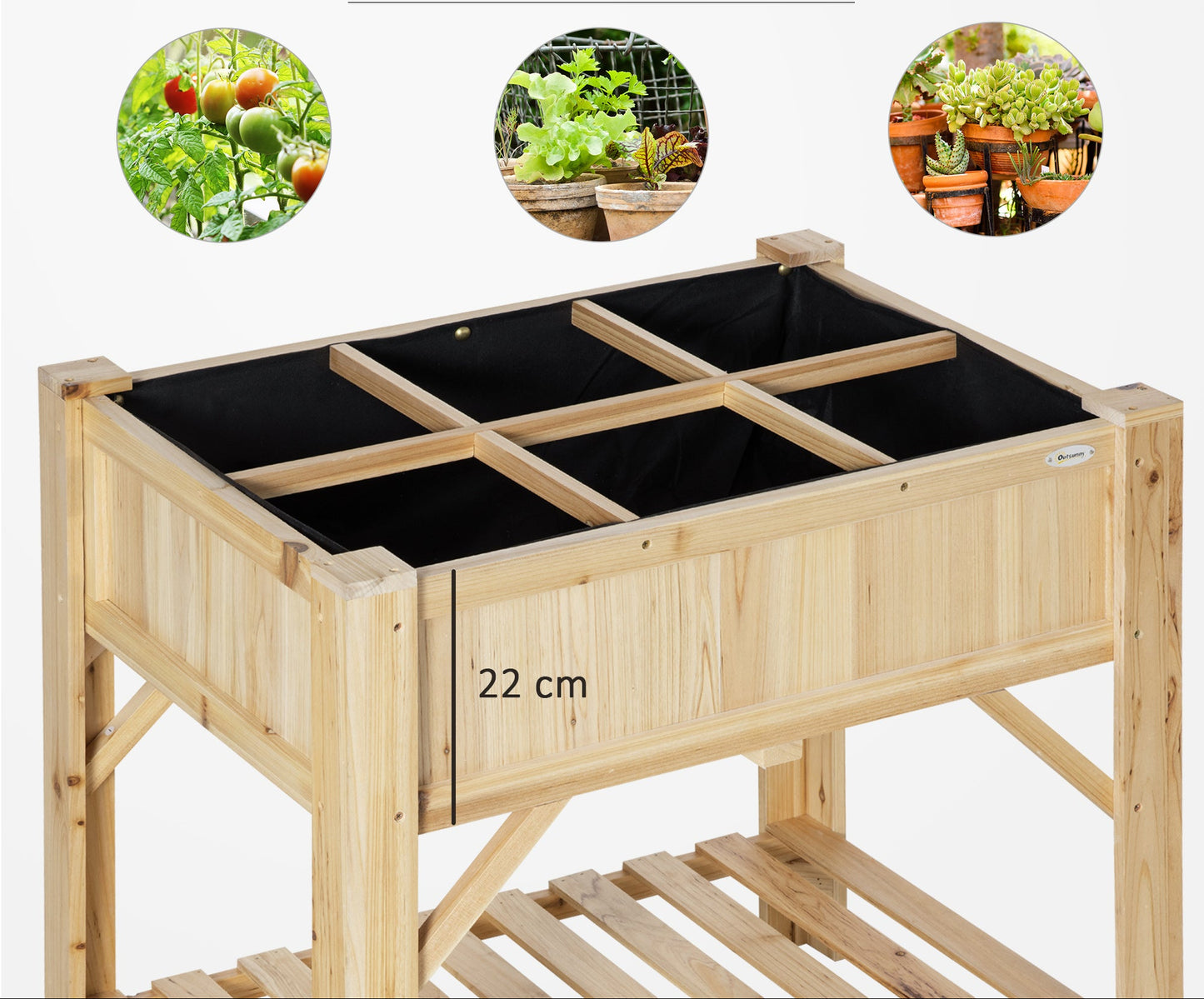 Hoogte Moestuinbak – Verhoogde Plantenbak – Kweekbak – Kruidenbak – Bloembak – 6 Vakindeling – Voorbehandeld Grenenhout – Inclusief Drainage Vilt