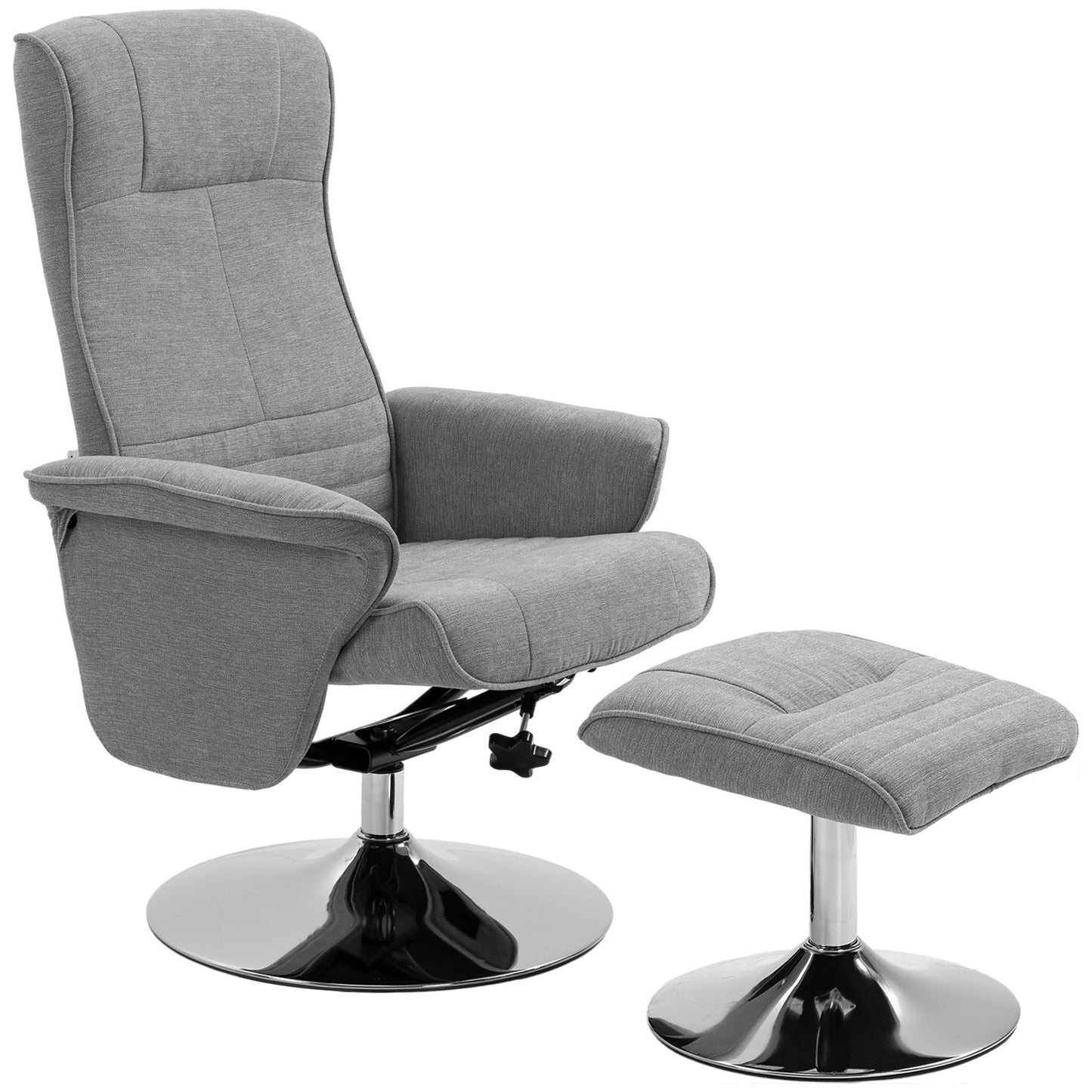 Relaxfauteuil – Relaxstoel – Draaifauteuil – Schommelstoel – Voetenbank – Draaibaar – Verstelbare Rugleuning – Grijs – Max. 150 kg – Compact Formaat 69x71x104 cm
