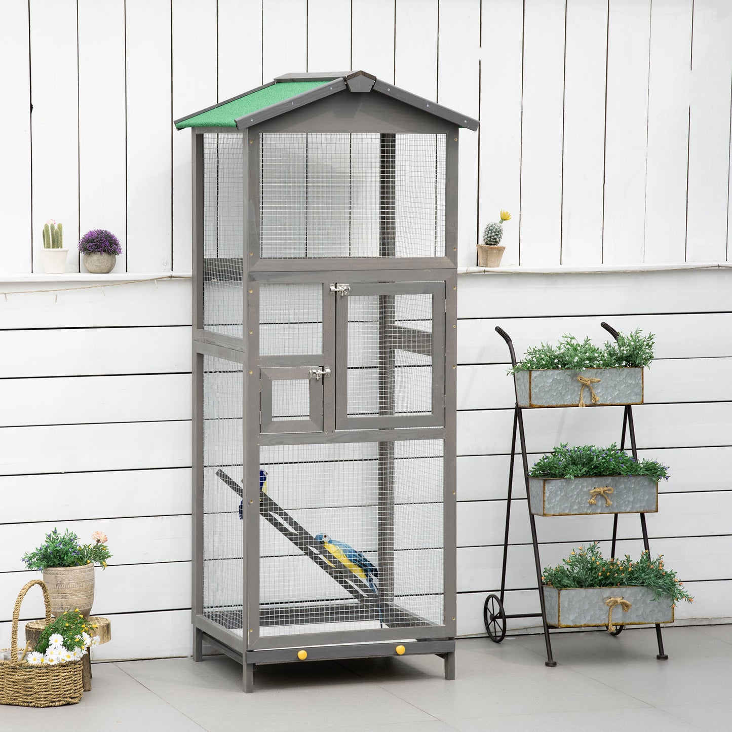 Vogelkooi – Vogelvolière – Vogelkooi Buiten – Vogelverblijf – Vogelcage – Groot Formaat – Hout Met Asfalt Dak – Uitneembare Onderlade
