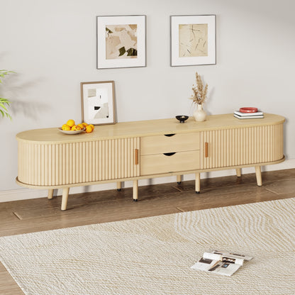 Living room television cabinet featuring a circular tabletop design with two drawers, each capable of bearing up to 30 kilograms. Minimalist contemporary style. Dimensions: 175 x 40 x 42 centimetres.,  Media Console, Sleek St