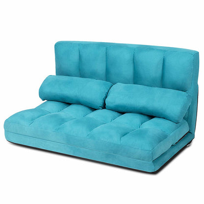 Verstelbare Vloerbank – Slaapbank – Lounger – Gamestoel – Relaxstoel – 6-Posities Rugleuning – Zachte Suède Bekleding – Inclusief 2 Kussens – Blauw – 71 x 44,5 Inch