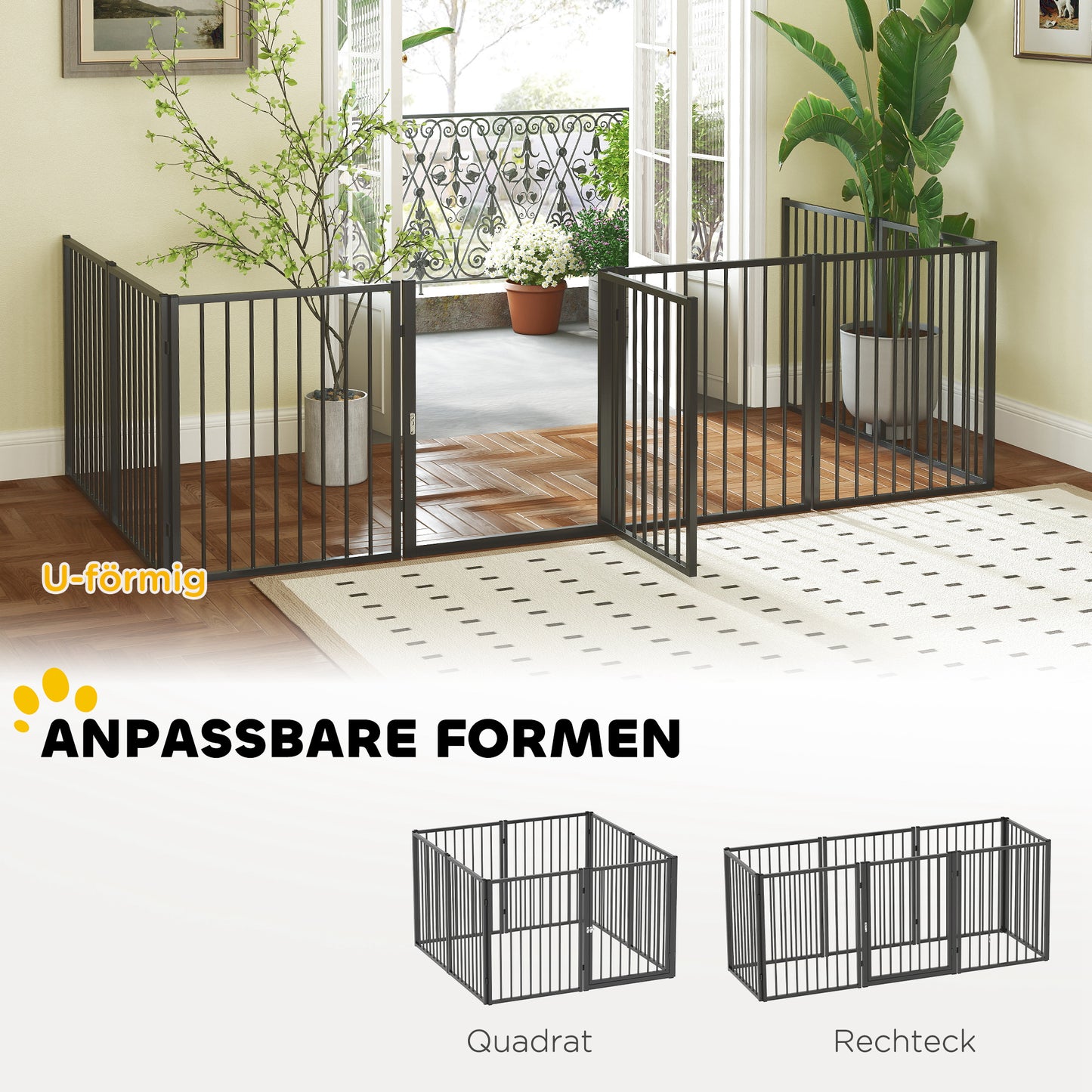Hondenren – Puppyren – Hondenhek – Puppyafzetting – Speelren – 8 Panelen Met Deur – Inklapbaar En Draagbaar – Robuust Stalen Zwart