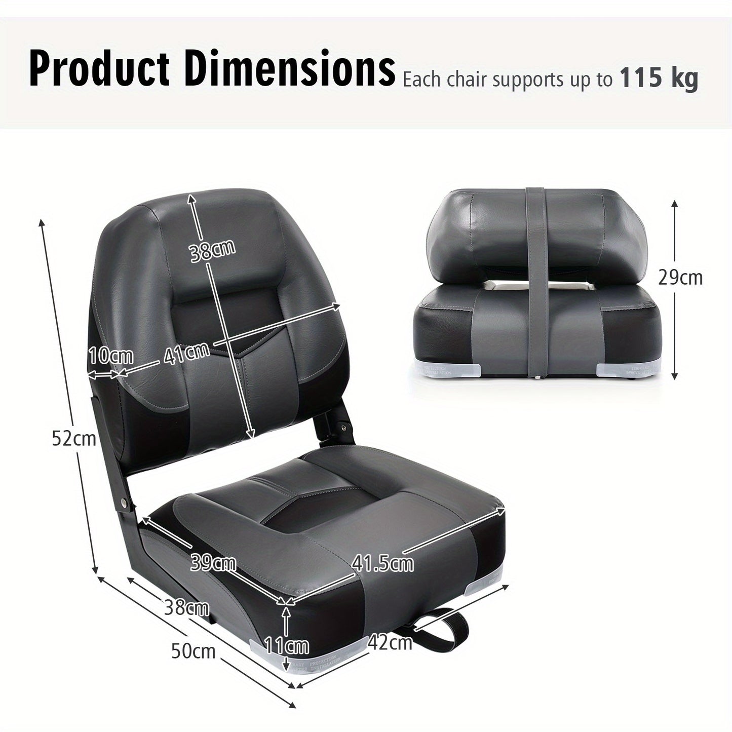 Bootstoelen Set – Bootstoelen Met Kussen – Stoelen Voor Boot – Bootzitjes – Comfortabele Bootstoelen Zwart – Ergonomisch Ontwerp – 360° Draaibaar – Verstelbare Hoogte – Duurzaam PVC