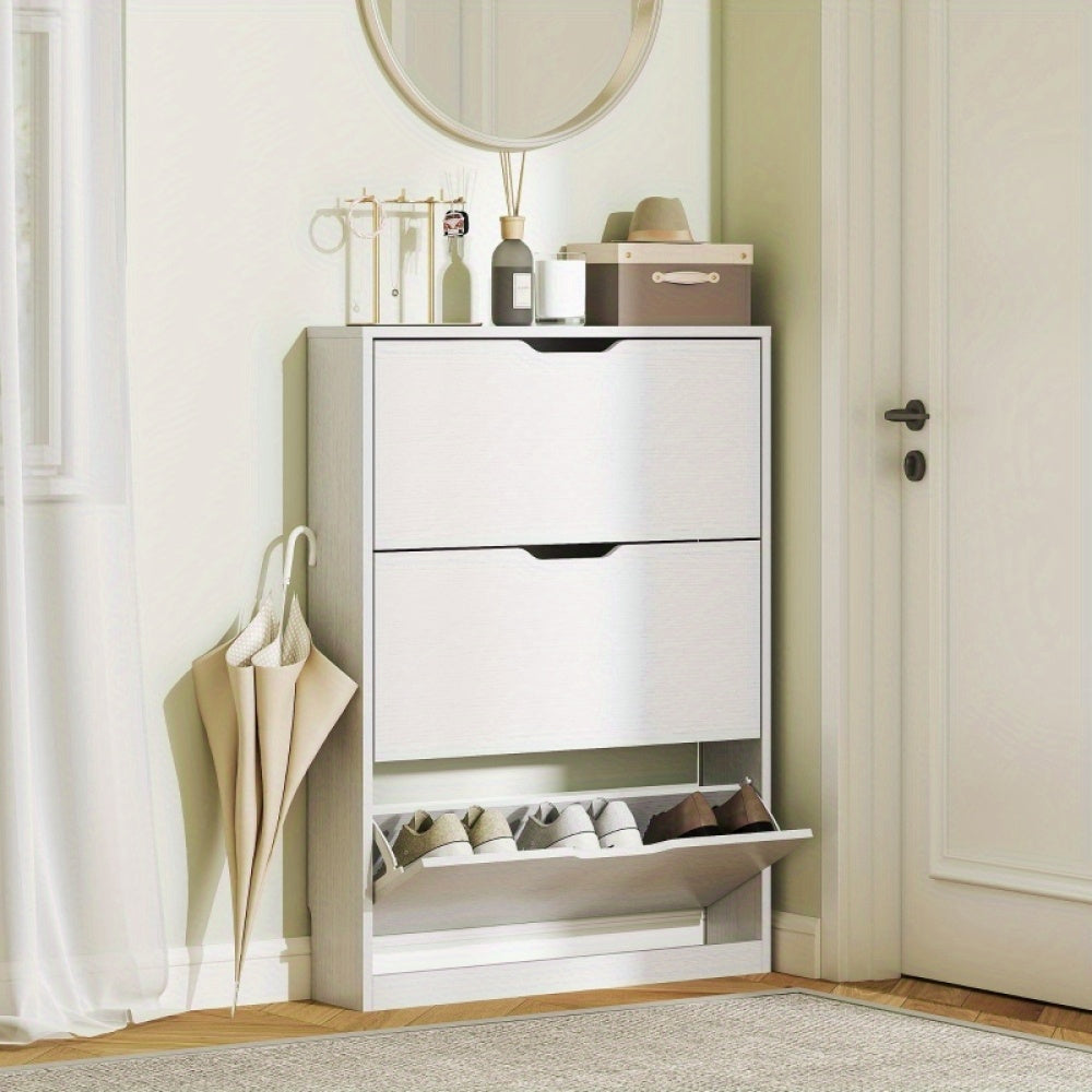 Schoenenkast – Schoenenrek – Schoenkast – Schoenenopberger – Opbergkast – Smal Design – 3 Deuren Met Schoenhelling – Ruimtebesparend 80x17x108 cm – Wit Gerecycled Hout