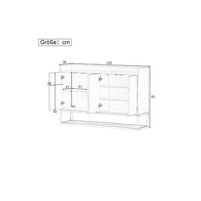 Dressoir – Kast – Sideboard – Buffetkast – Opbergkast – Wit 120x30x80 cm – Metalen Poot – Verstelbare Legplanken