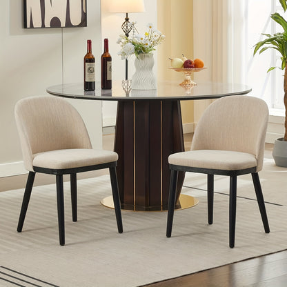 Set of 2 Modern Grey Dining Chairs with Curved Backrest & Black Legs - Heavy-Duty Non- Kitchen/Restaurant/Cafe Chairs, Easy Assembly & Low-Maintenance Upholstery-like Seating (No Fabric/Padding Replacement Parts)