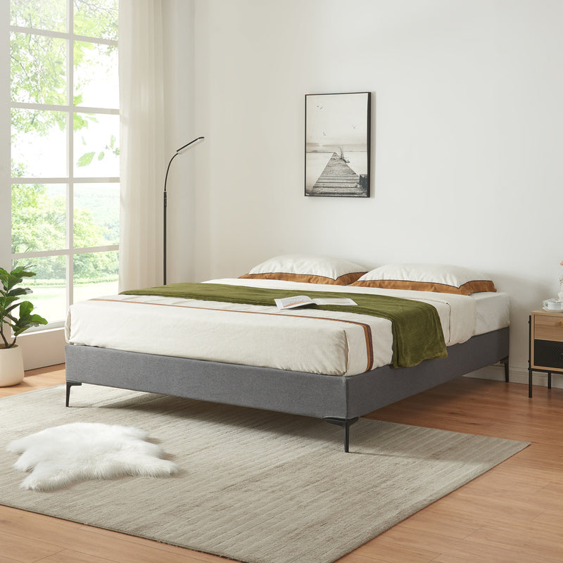 Tweepersoonsbed – Dubbelbed – Slaapbed – Bedframe – Boxspringbed – Donkergrijs – Afneembare Wasbare Stof – Stevig Multiplex Frame 140x200 cm