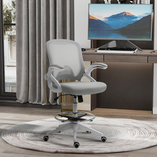 Bureaustoel – Office Chair – Werkstoel – Draaistoel – Bureaustoel Met Wieltjes – Verstelbare Hoogte – Ademend Mesh Grijs-Wit
