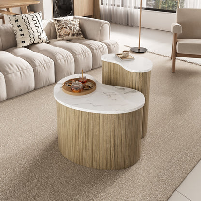 Modern Minimalist Coffee Table with Marble Top & Wood Grain - Marble Texture Tabletop, Assembly, Metal Frame Suitable for Living Room, Office, Small Spaces - Space-Saving Multi-Functional Furniture