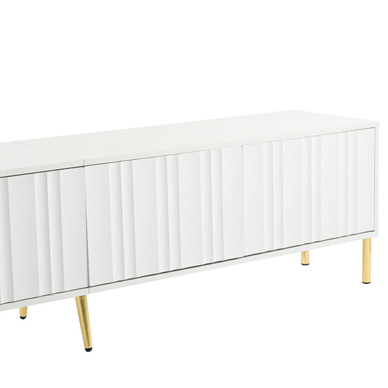 Tv Meubel – Tv Kast – Tv Dressoir – Mediameubel – Tv Meubel Wit – 190 cm Lang – Goudkleurige Pootjes – Softclose Groefde Deuren