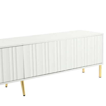 Tv Meubel – Tv Kast – Tv Dressoir – Mediameubel – Tv Meubel Wit – 190 cm Lang – Goudkleurige Pootjes – Softclose Groefde Deuren