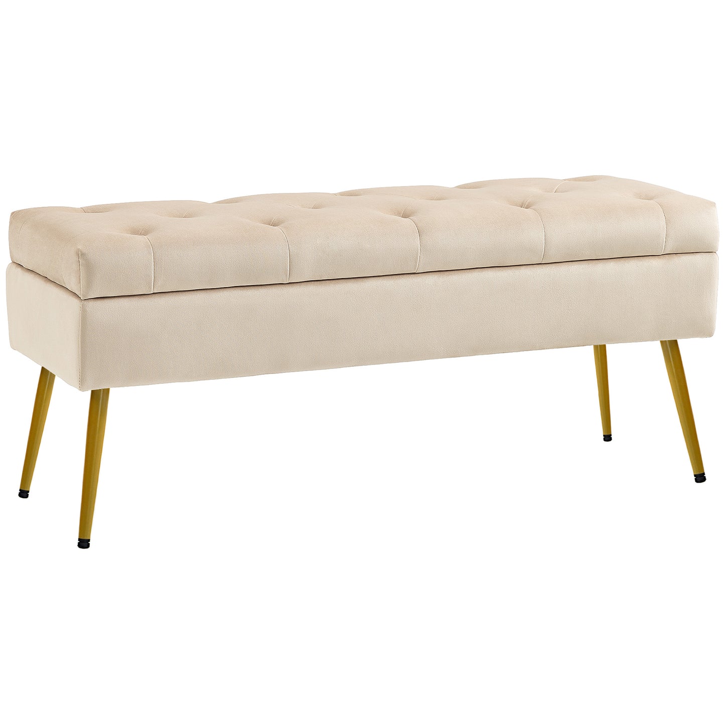Opbergbank – Opbergbank – Poef – Zitbank – Hocker – Beige Velvet-Look – Getufte Bekleding – Stevig Metalen Frame – 102x35x43 cm