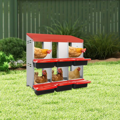 6-Compartment Heavy-Duty Plastic Chicken Nesting Box with Ventilation System & Egg Collection - Red Outdoor/Indoor Egg Laying Station, Easy-Clean Design, No Batteries/Electricity, Durable Weatherproof Construction for Backyar