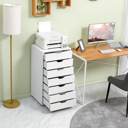 Mobiele Ladeblok – Kantoor Ladekast – Bureau Organizer – Opbergkast – Ladeblok Onder Bureau – 7 Laden – Witte Kleur – Verplaatsbaar Met Wieltjes – Anti-Kantel Veiligheid