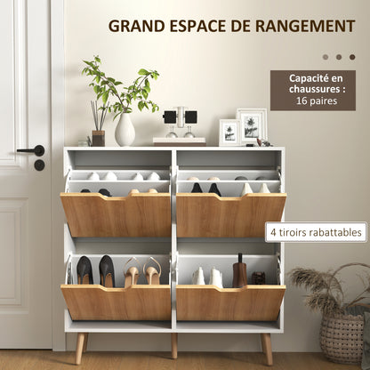 Schoenenkast – Schoenenrek – Schoenenopberger – Schoenenbank – 4 Deuren – 16 Paar Ruimte – Spaanplaat Met Houten Poten – Smal En Hoog Design