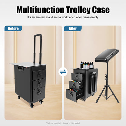Rolling Makeup Case, Makeup Case with 4 Universal Wheels, Makeup Case with Combination Lock