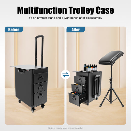 Rolling Makeup Case, Makeup Case with 4 Universal Wheels, Makeup Case with Combination Lock