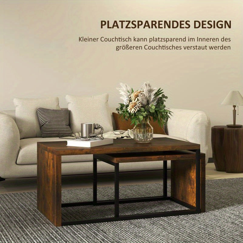 Koffietafelset – Bijzettafel – Salontafel – Tafeltje – Woonkamertafel – Set Van 2 – Zwart En Bruin – Hout Met Metaal – Compact En Functioneel