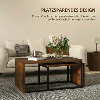 Koffietafelset – Bijzettafel – Salontafel – Tafeltje – Woonkamertafel – Set Van 2 – Zwart En Bruin – Hout Met Metaal – Compact En Functioneel