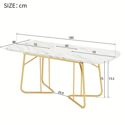 Uitklapbare Eettafel – Uitschuifbare Tafel – Inklapbare Eettafel – Klaptafel – Verlengbare Eettafel – Wit Marmerlook – Goudkleurige Metalen Poot – Geschikt Voor 4-6 Personen