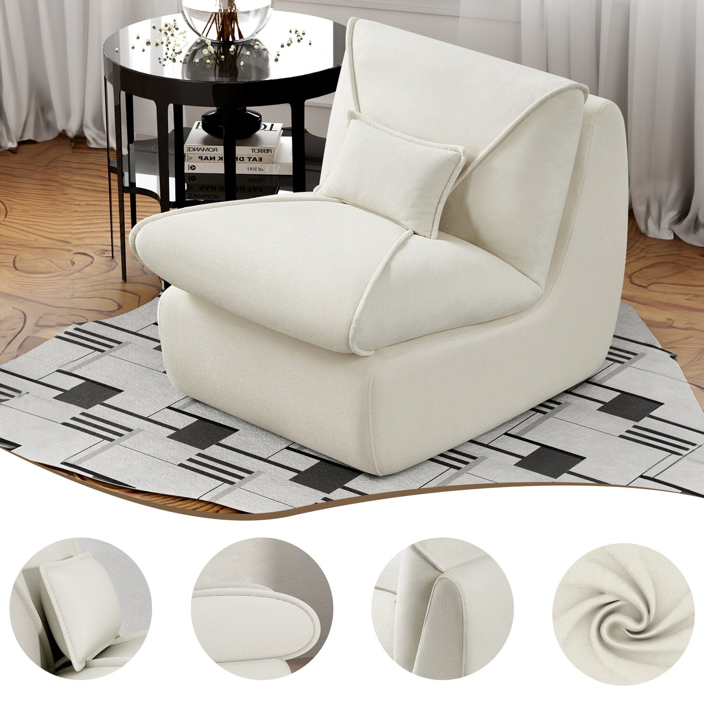 Relaxfauteuil – Loungezetel – Leunstoel – Fauteuil – Zitzak – Ergonomisch Design – Licht Beige Chenille Bekleding