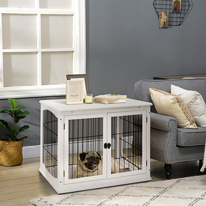 Hondenkennel – Hondenkooi – Hondenhok – Hondenbench – Huisdierkooi – Wit Zwart MDF – 3 Slotbare Deuren – Ruim 81x58x66 cm – Max 30 kg
