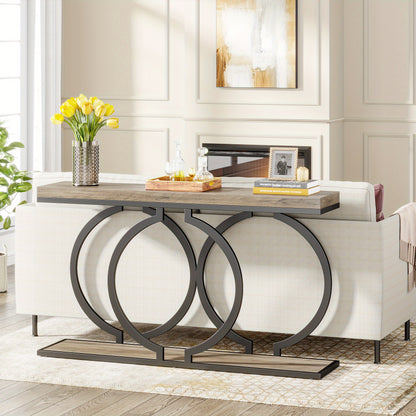 139.7 cm Rustic Industrial Console Table - Engineered Wood & Geometric Metal Frame, Oak Grey Finish, Sturdy 99.79KG Capacity, Easy Assembly for Entryway, Living Room, Hallway, Console Table Decor for Entryway, Hallway Storage