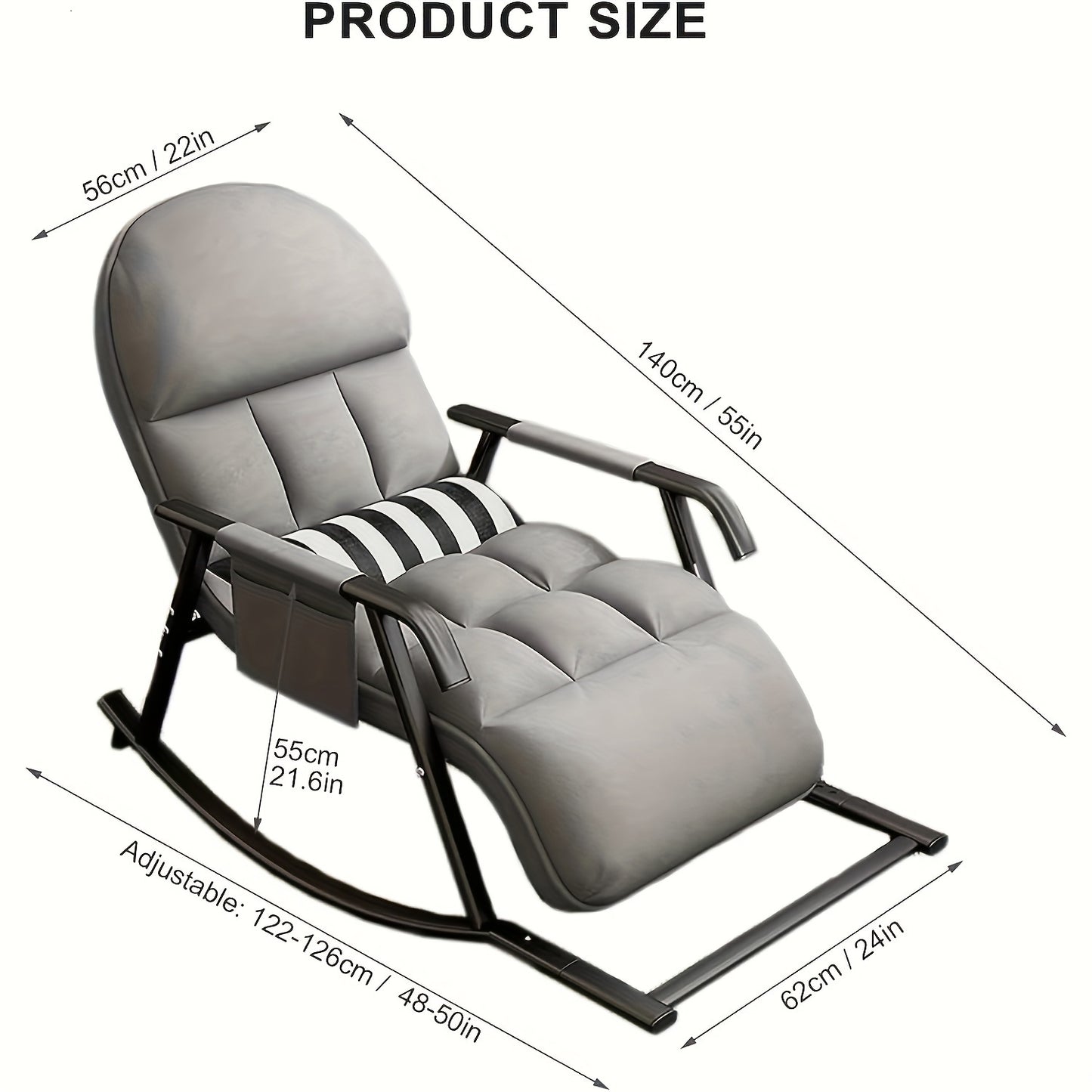 Schommelstoel – Schommelstoel Met Kussens – Draaifauteuil – Relaxstoel – Woonkamerstoel – Grijs – Verstelbare Rugleuning – 100% Katoen Zitting