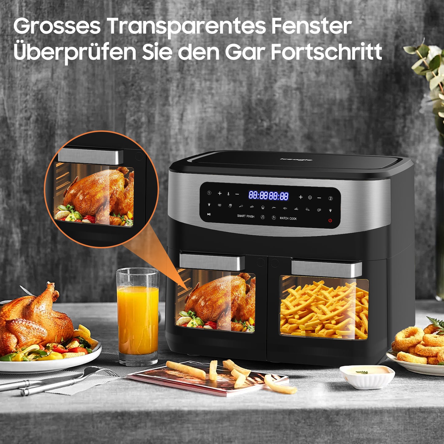 Airfryer – Heteluchtfriteuse – Snackmaker – Digitale Friteuse – Gezonde Airfryer – 12L XXL Inhoud – Dubbele Kookkamers – 2600W Vermogen
