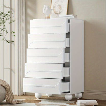 Ladenkast – Ladekast – Commode – Opbergkast – Metalen Kast – Wit – 5 Lades – Modern Relieff Design – Vrijstaand – Afgeronde Hoeken